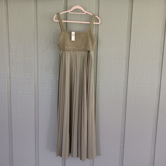 Anthropologie Mare Mare Pleat Maxi Dress Size S Women Feminine Sleeveless Khaki - Picture 2 of 16